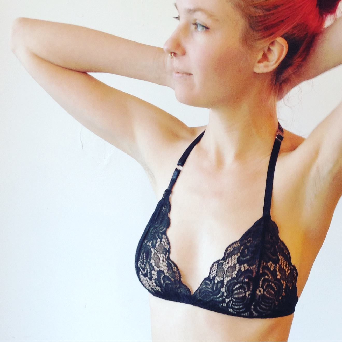 French Cut Lace Bra Top. Halter strap. Black