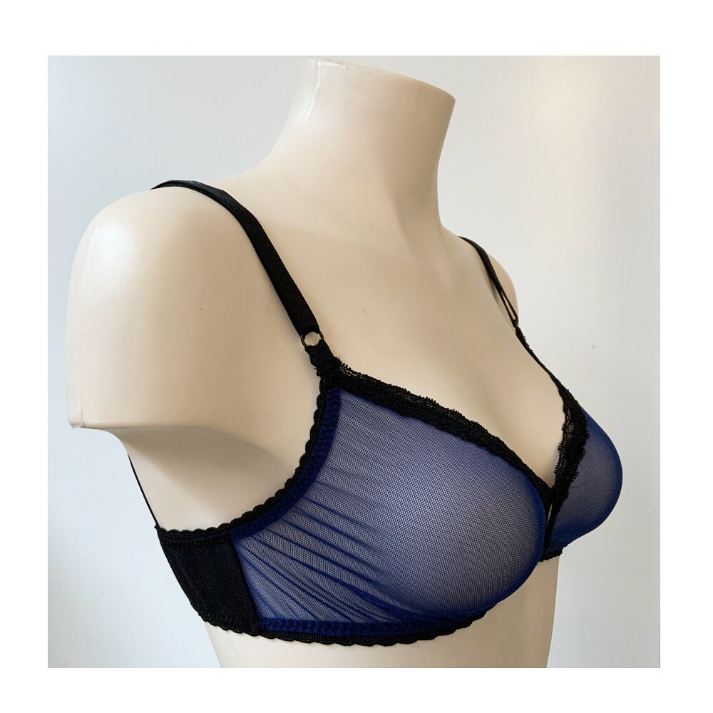 Lola Bralette. Mesh Front, Bamboo Blend Back. Adjustable Straps. Cobalt/Black