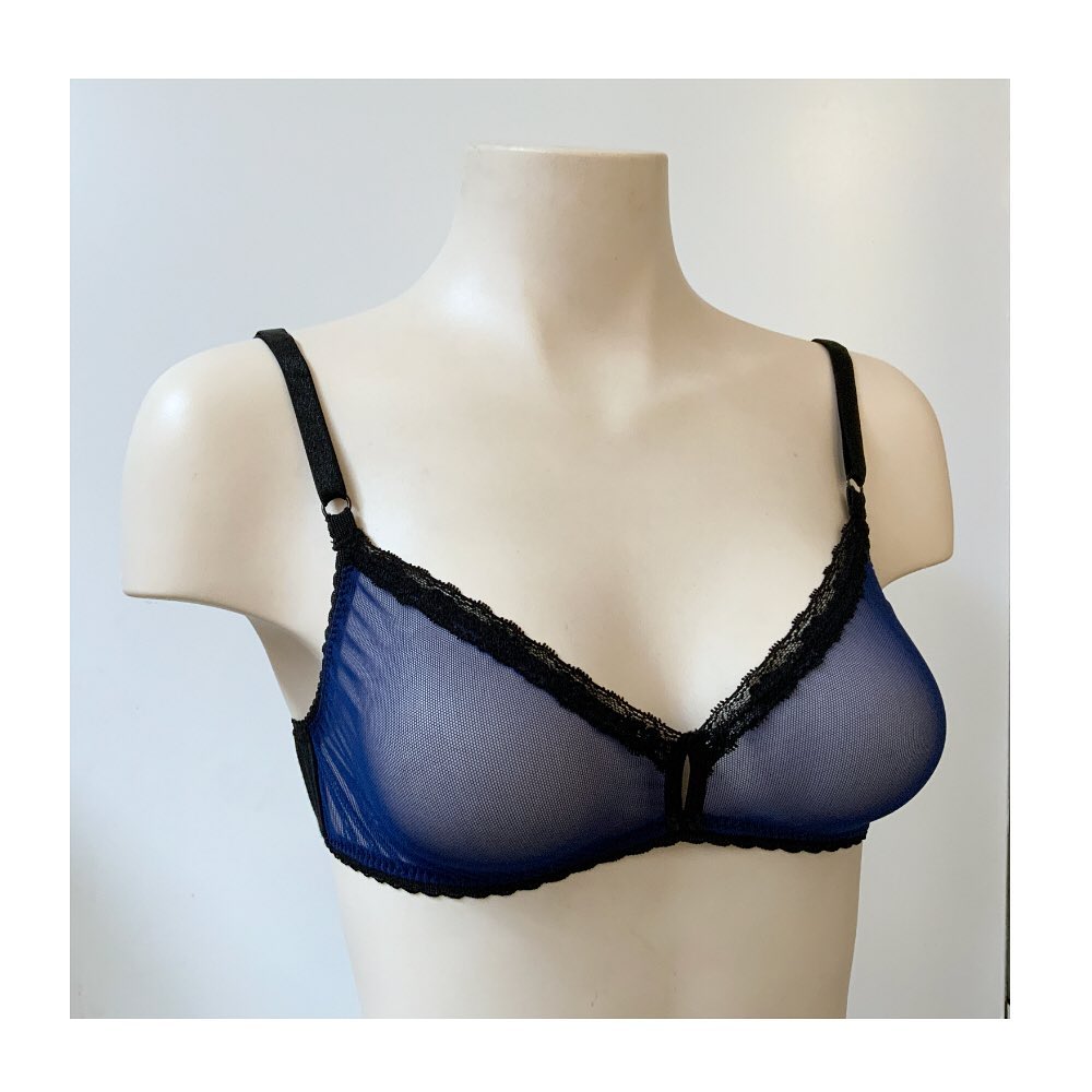 Lola Bralette. Mesh Front, Bamboo Blend Back. Adjustable Straps. Cobalt/Black