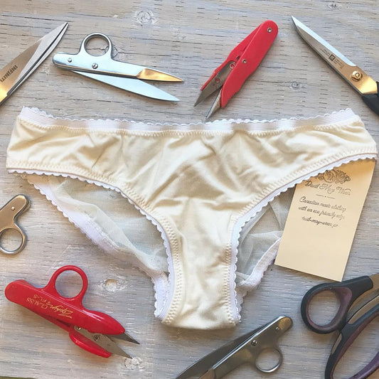 Lola Sheer Back Underwear. Bamboo blend front, Nylon mesh back. Cream/Cream