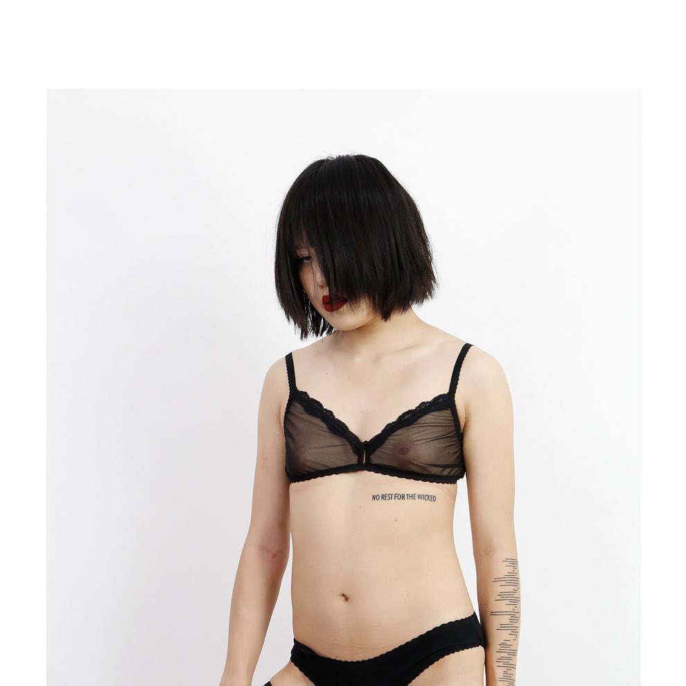 Lola Bralette. Mesh Front, Bamboo Blend Back. Adjustable Straps. Black
