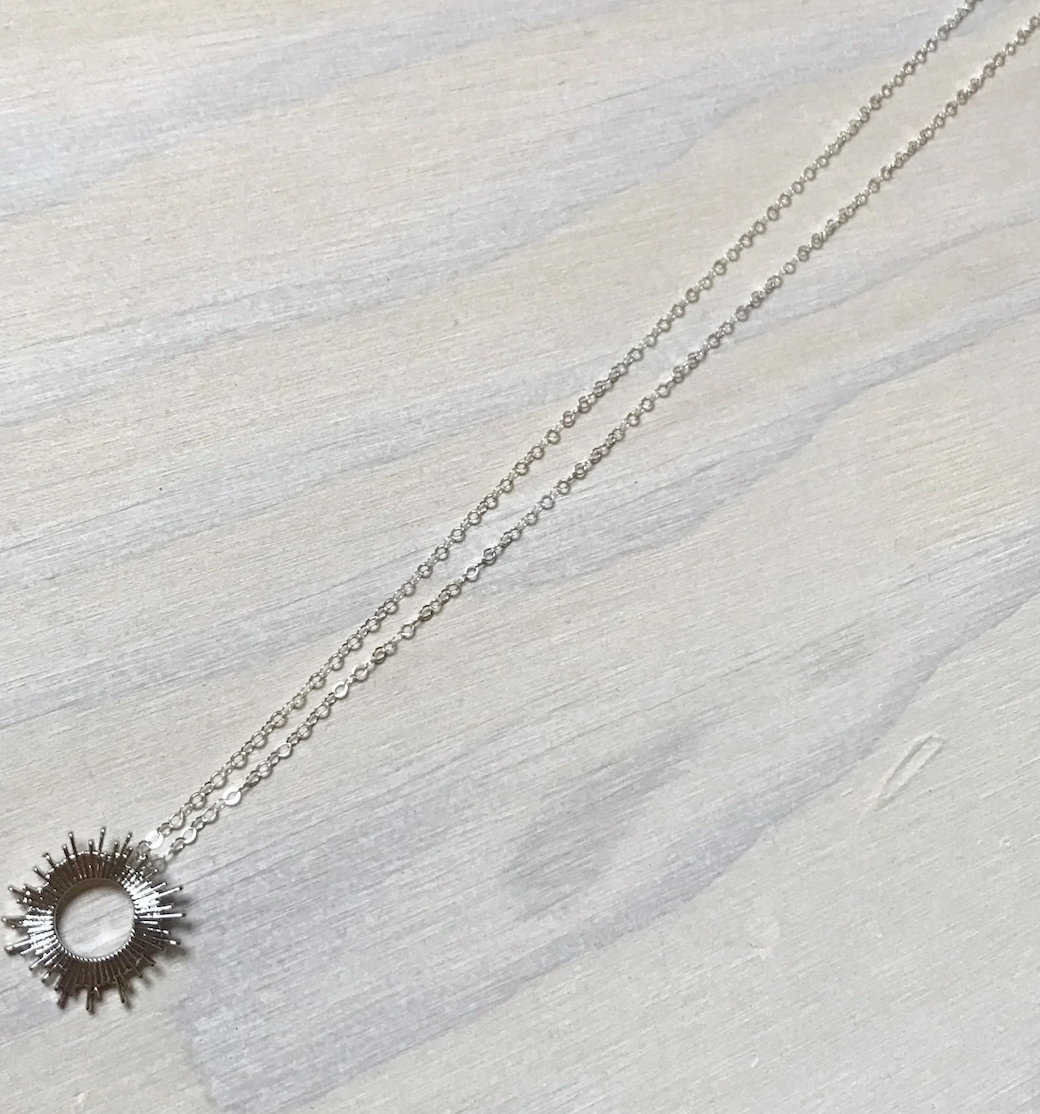 Raggio Di Sole Necklace, White Gold Plated, Solid Silver Chain