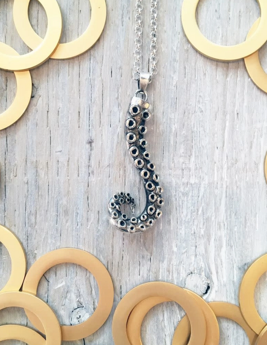 Cecaelia Tentacle Necklace. Silver Plated Tentacle Pendant. Silver Plated Chain. 20"